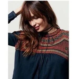 FREE PEOPLE Long Sleeve Top with Embroidery Detail - Size XS